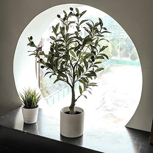 Artificial Olive Tree Plants 32 Inch Fake Olive Branch Leaves Topiary Silk Tree Faux Plant Decor #TOP5