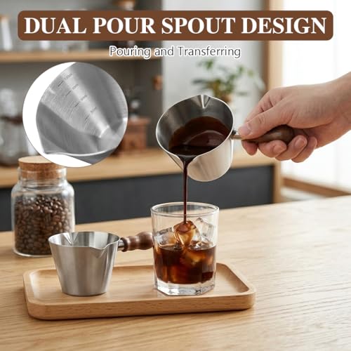 Image of Supvox Espresso Measuring Cup 120ml SUS Coffee Shot Dual Spout Wood Handle
