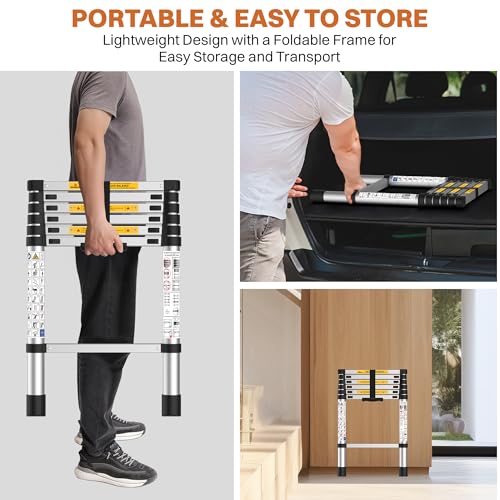 Image of BonKaso VertiPro 2M(6.5Ft) Telescopic Ladder|Aluminum Ladder 7 Step|Multipurpose for Home & Outdoor use with Self Locking Mechanism|EN131 Certified Max Load Capacity of 150kg