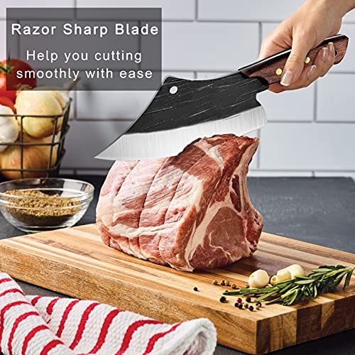 Purple Dragon Meat Cleaver Hand Forged Full Tang Kitchen Knife Ultra Sharp Chef Knife High Carbon Steel Boning Knife With Leather Sheath Butcher Knife For Kitchen Outdoor Bbq With Elegant Gift Box #TOP1