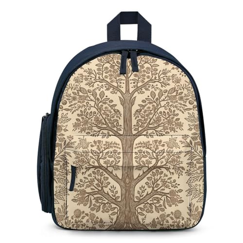 Beige Style Tree Backpack Small Book Bag with Side Pocket, Lightweight Durable Backpack, Travel Rucksack, Blue-style