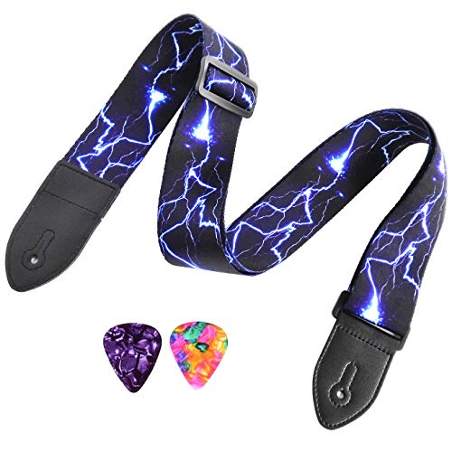Guitar Strap for Acoustic Classical and Electric Guitar Jacquard Weave (MA-57-Blue lightning)