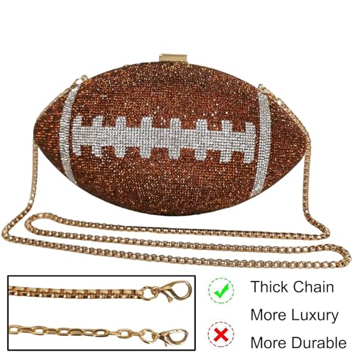 Image of Women Rhinestone Football Shaped Handbag Chain Crossbody Shoulder Bag Football Purse | Rugby, Unique, Novelty, Football