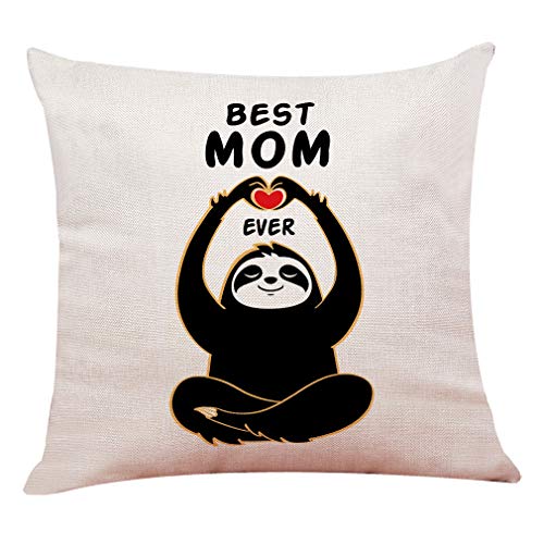 yuzi-n Sloth Pillow Covers, Best Mom Ever Pillow Case Cushion Cover for Sofa