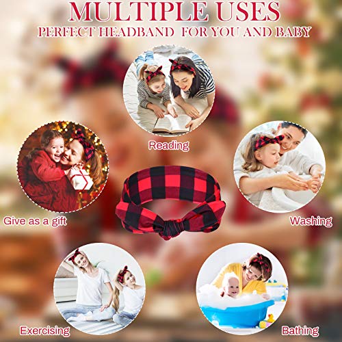 2 Pieces Christmas Buffalo Plaid Headband Black And Red Check Hair Band Xmas Parent Child Knot Headwrap Stretch Hair Accessories For Family Christmas Outfits Women Baby Girls #TOP1