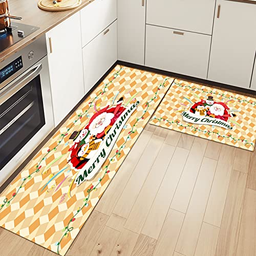 Orlco Art - 2 alfombras de Navidad antideslizantes para decoración de cocina, 17.5 x 29 pulgadas + 17.5 x 59 pulgadas Cover