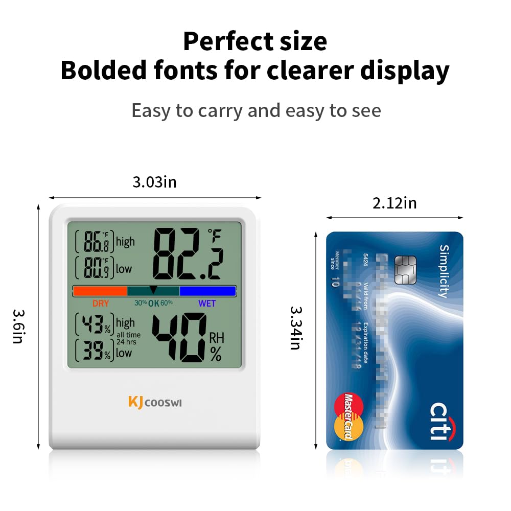 Digital Thermometer Hygrometer, Indoor Wall Thermometer Humidity Indoor with High Accuracy, Suitable for Greenhouse, Home and Office, AAA Battery (White)