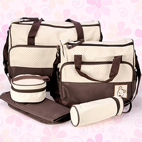 Sac à langer?Kit de 5 sacs à langer pour bébé - Laminés, étanches?Idéal pour les voyages (marron)