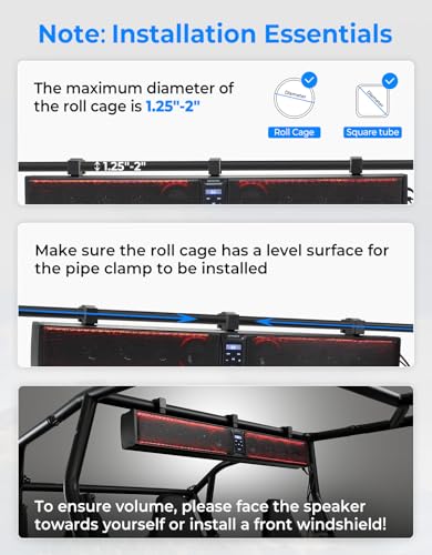 Image of KEMIMOTO 39-inch 10 Speaker Aluminum UTV Sound Bar | Waterproof Music Sync Multicolor Lights SxS Speakers Soundbar for UTV Golf Cart Marine with 1.25 in - 2 in Roll Bar