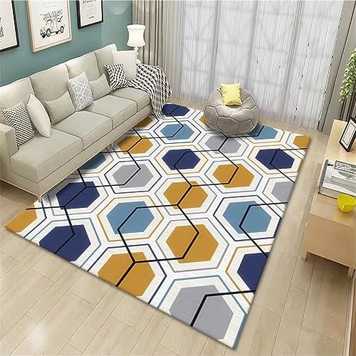 Tapis antidérapant jaune bleu motif géométrique 40x60