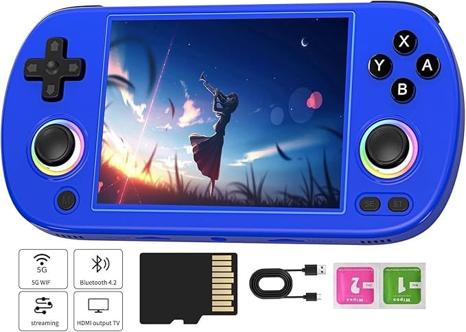 ANBERNIC RG40XX H Retro Handheld Game Console, 4.0 Inch IPS Screen Linux System Built-in 64G TF Card 5488 Games Support HDMI TV Output 5G WiFi Bluetooth 4.2 (RG40XX H-Blue)
