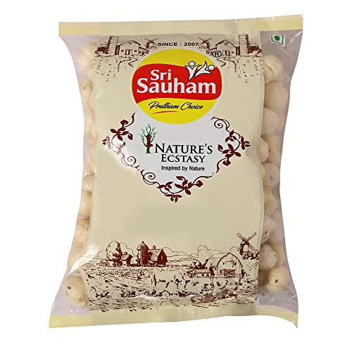 Image of Sri Sauham Premium Dry Fruits - 100% Natural Roasted Makhana (Fox Nuts) - 150 Gram | Crunchy Munchies, Gluten-Free Pantry Snack | Zero Calories, Zero Trans Fat, Zero Cholesterol | Rich in Calcium & Antioxidants