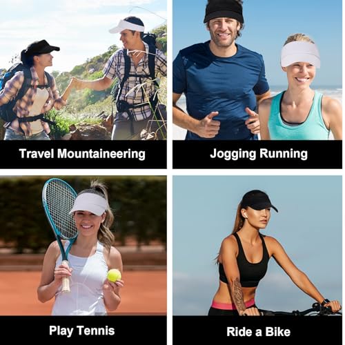 GraGra Empty Top Sun Hat, 2 Pcs Visor Hat, Sports Sun Visor, Women Ponytail Baseball Cap, Adjustable Washed Solid Hat for Golf Cycling Fishing Tennis Running Visor Hats