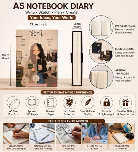 Image of I Can Be Both Diary Notebook 7x5 Inch 160 Pages Unruled Journal for Notes