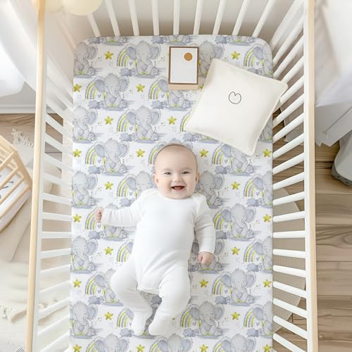 Image of Fitted Crib Sheet for Baby - Rainbow Safari Print, Soft & Breathable Newborn Cot Bedsheet with All-Round Elastic, Deep Pocket Fit for Crib Mattress (28x52 Inch / 132x71 cm)