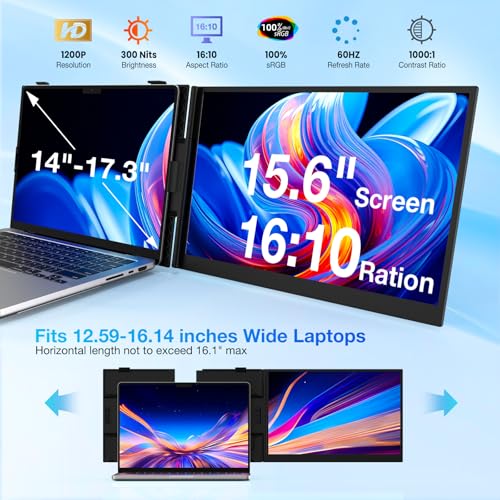 Image of SMISEACOW Portable Laptop Screen Extender Bundle, 15.6 inch FHD Triple Monitor + Dual Monitor Extender Combo, Ultra-Slim IPS Portable Screens for 13 inch-17.3 inch Laptops, Plug & Play for Mac /Windows /Chrome
