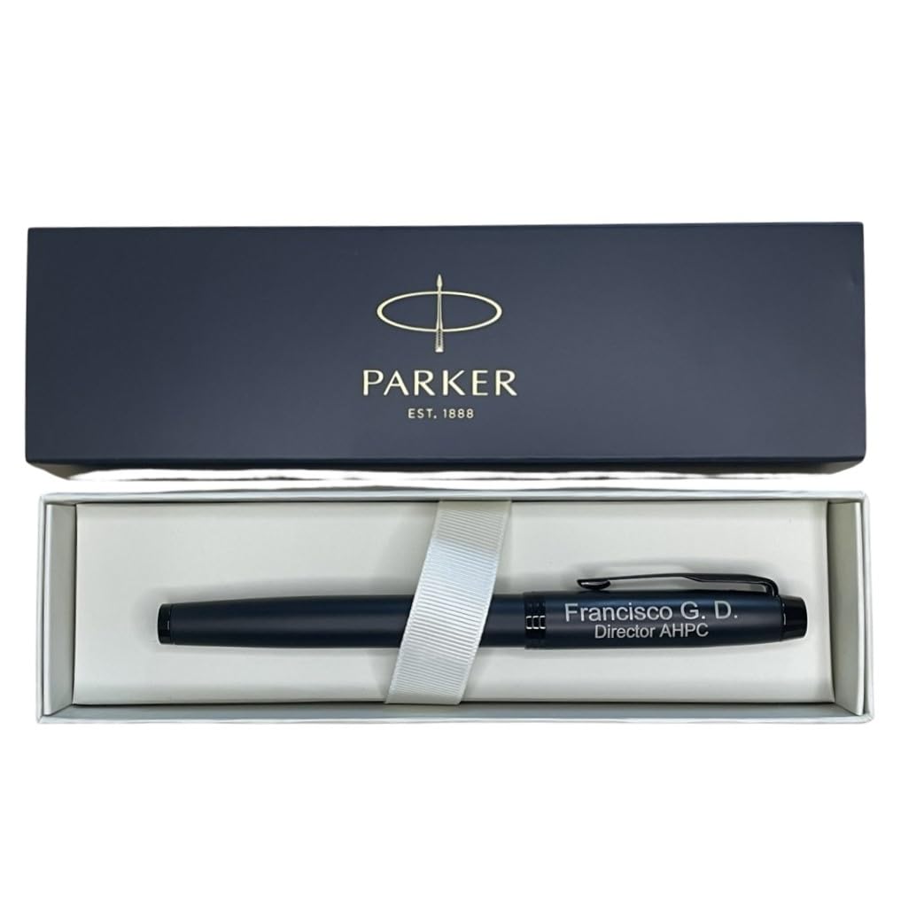 regalo grabado - Bolígrafo Roller Parker IM Personalizado | Grabado con 2 Líneas de Texto | Negro Mate, Adornos Cromados, Clip Icónico de Flecha | Metal