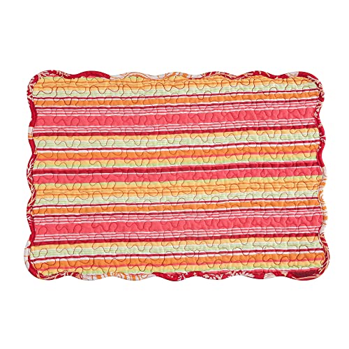 Image of Ruby Red & Orange Vintage 100% Cotton Quilted Set of 6 Placemats 13 inch x 19 inch