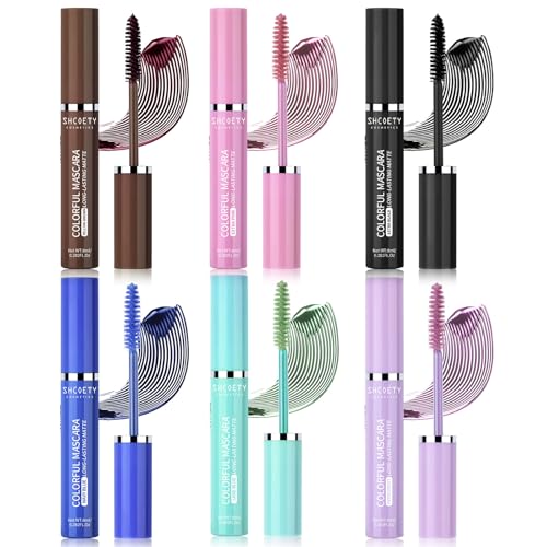 Máscara de pestañas de colores en 6 colores, resistente al agua, no se borra, larga duración, voluminosa, rizado, colorido, maquillaje de ojos atrevido, maquillaje de ojos para fiesta, color de