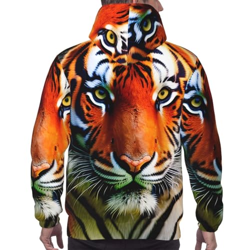 Pull à capuche homme tigre orange imprimé rayures noir XL