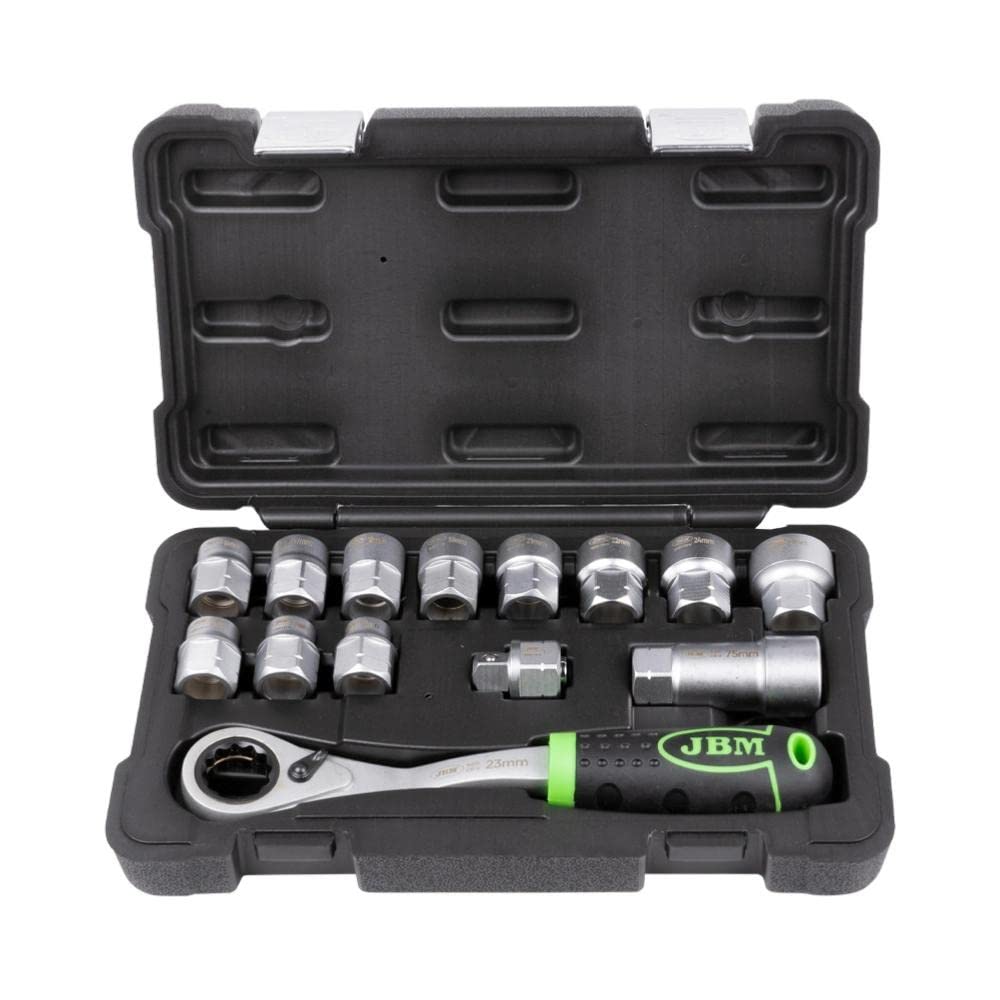 OC-PRO Coffret Douilles Débouchées Traversantes 1/2-13 à 27 mm - 14 Pièces - Clé à Cliquet