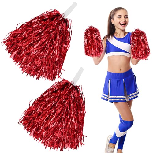 Pompones Animadora Cheerleading Pompom Con Asas Cheerleader Pompom Cheerleading Pompones Rojo Para Competición Deportiva Celebración Navideña Danza Fiesta 2 Pcs