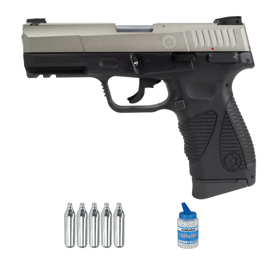 Pistola Cybergun PT24/7 G2 S bicolore CO2 (6 mm) | Pistola ad aria compressa per softair (pallini in PVC) calibro 6 mm + bombola da 0,20 + 5 CO2 (potenza: 1 joule)
