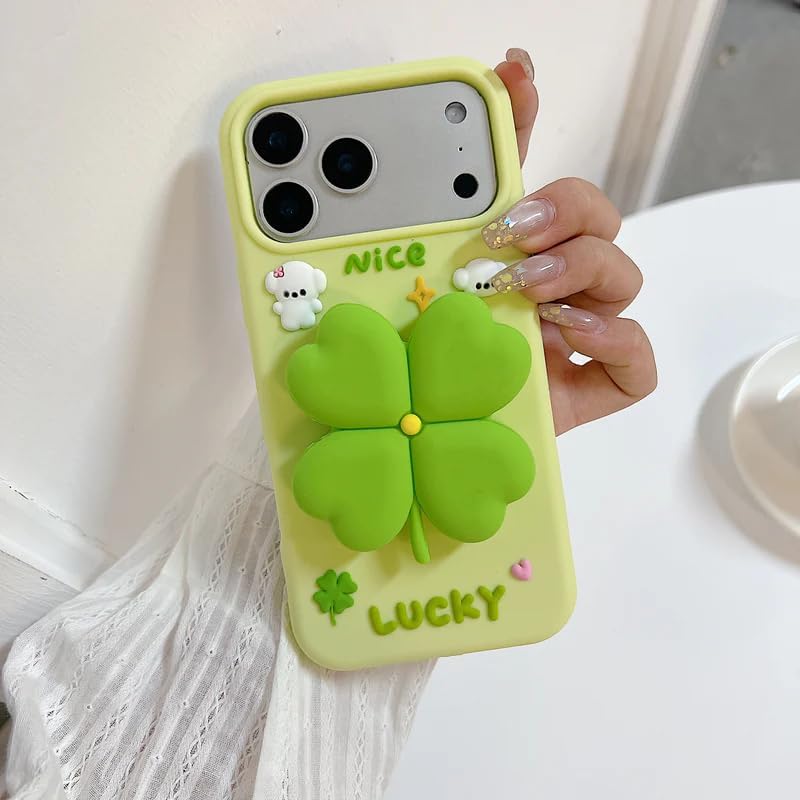 SPARKUP 3D Green Clover Lucky & Nice Cute Cartoon Silicone Case | Soft Shockproof Flexible Back Cover, Protective Stylish Case for iPhone (iPhone 17 Pro Max)