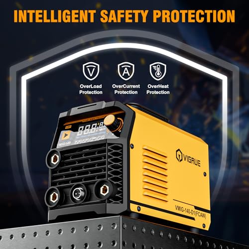VIGRUE 140A MIG Welder, 110V IGBT Inverter Welder, Flux Core MIG/Lift TIG/Stick/MIG 3 in 1 Welding Machine with Synergic Control, LED Display & Full Kit (Welder Helmet, Gloves)