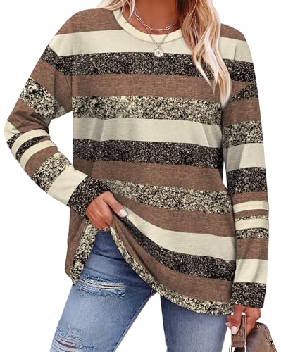 Image of Sampeel Long Sleeve Shirts for Women Color Block Casual Tops Fall Outfits 2026 Basic Tees Trendy Spring Clothes