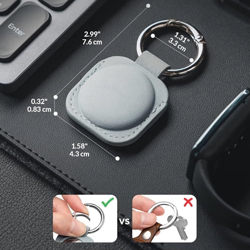 Image of Leather Case Keychain - Protective Holder Compatible with Apple AirTag 1 & 2 for Keys, Pet Collars, Bags & Luggage - Scratch-Resistant, Soft Touch, Secure Ring | Light Blue