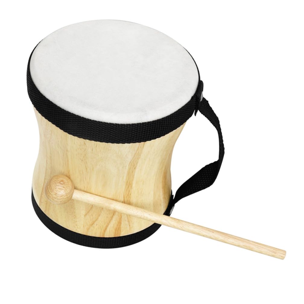 Tamburo a Mano Bongo in Legno e Pelle, Nero per Ragazzo Ragazza | Strumento a Percussione Portatile con Bacchetta, Educativo, Resistente e Coordinazione