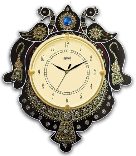Image of Ajanta Peacock Decorative MDF Wooden Wall Clock for Home Decor