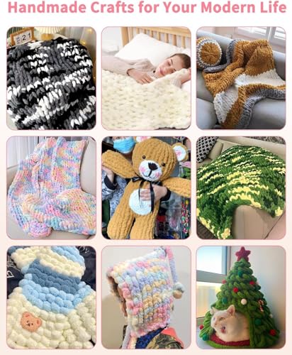 Image of Aeelike Chunky Chenille Yarn for Knitting,Jumbo Blanket Yarn,Green 2PCS | #10 Giant Chenille Yarn,Super Soft Plush Fluffy Warm,Quick Easy Thick for Hand Knitting,28yds /8oz Each Skein, 28yds /8oz Each