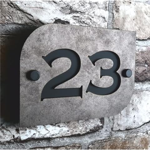Windermere House Signs - Old Steel Effect Acrylic House Number Plate - Personalised House Number Plaque - Durable Weatherproof Door Numbers - Modern Home/ Office Door Plaques Cover