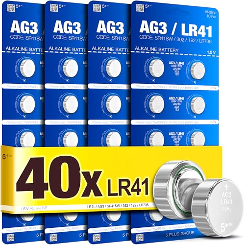 5Plus   Paquete de 40 pilas alcalinas LR41 AG3 392 192 SR41SW L736 LR736 de 1,5 V, ideal para relojes, calculadoras, juguetes y pequeños aparatos electrónicos