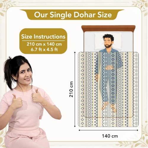 Image of Divine Casa Everyday Use 120 GSM Reversible Dohar for Single Bed | Lightweight & Breathable Throw Blanket | Size 210 x 140 cm | Abstract | Mustard Mint