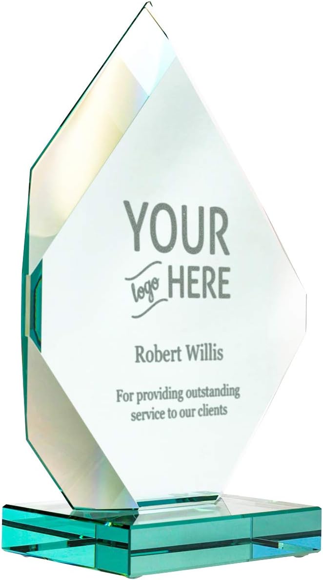 PlaqueMaker Royal Diamond Award, Jade Glass Crystal Trophy, Custom Retirement Plaque, Personalized Employee Appreciation Award (8 Inches)