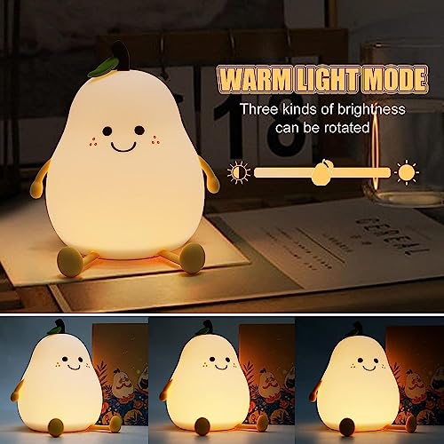 Image of One94Store Rechargeable Silicone Pear Night Lamp - Touch Control 7-Color LED Light for Kids' Bedroom, Romantic Decor, Valentine Day Gift, Love Gift for Her, Couple Gift