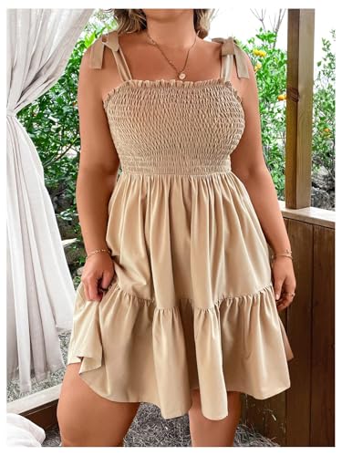 Image of Floerns Women's Plus Size Summer Knot Tie Shoulder Ruffle Straps Flounce Flowy Smocked Sundress Shorts Dress