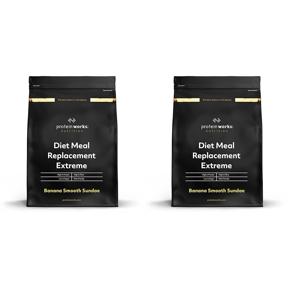 Protein Works - Diet Meal Replacement Extreme | 200 Kalorien pro Trinkmahlzeit | Diät Trinkmahlzeit | Abnehm Shake | 16 Servings | Banana Smooth Sundae | 1kg (Packung mit 2)