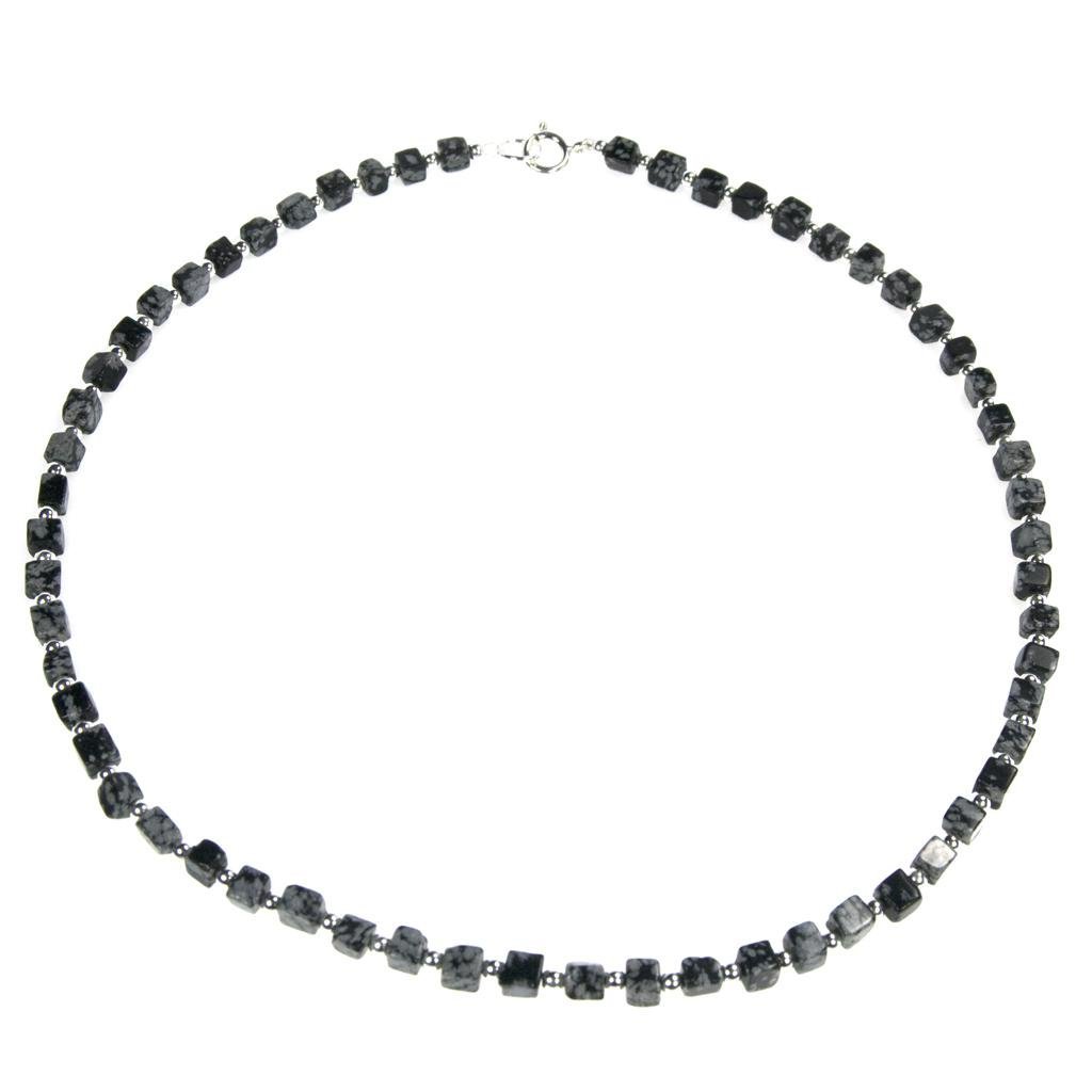 Collana ossidiana fiocco di neve in argento massiccio, dimensioni delle pietre 4 mm