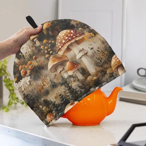 Image of Mushroom Tea Cozy for Teapot Dust Proof Teapots Dust Cover Insulated Breakfast Warmer for Home Kitchen Decorative Accessories Designed in England Kettle Cover for Party