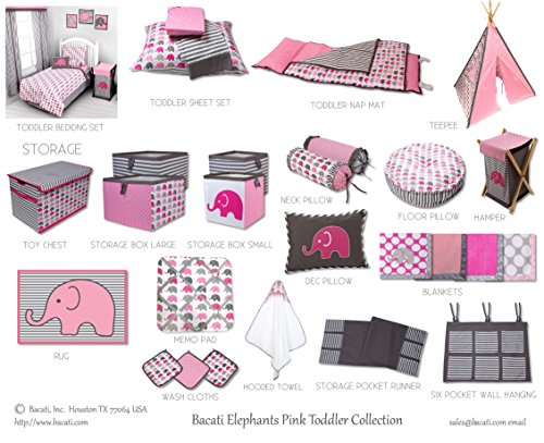 Bacati Elephants Girls Nursery Fabric Storage Caddy With Handles, Pink/Grey #TOP7
