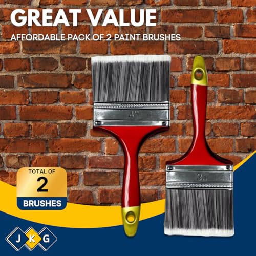 JKG® 2 Pack Paint Brush Set - 1 x 3" & 1 x 4" Brushes For Painting Walls, Sheds and Staining Fences | Big & Small Wooden Handle Masonry Brushes, Varnish, Paste | Wood Decking, Emulsion & Gloss Paint 3 JKG® 2 Pack Paint Brush Set - 1 x 3" & 1 x 4" Brushes For Painting Walls, Sheds and Staining Fences | Big & Small Wooden Handle Masonry Brushes, Varnish, Paste | Wood Decking, Emulsion & Gloss Paint - Image 3