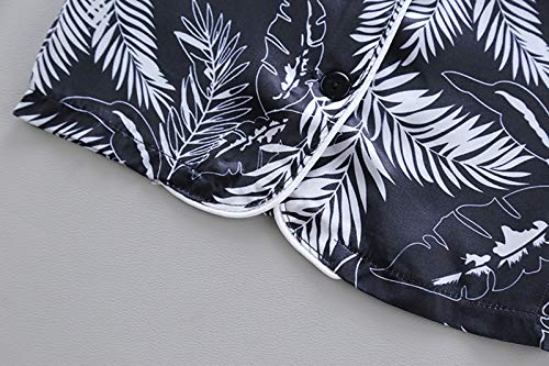 Toddler Girl Boy Silk Summer 𝐏ajamas Dinosaur Button Down T-Shirt Tops Shorts Satin 𝐏js Set Cute (Black, 3-4 Years)4
