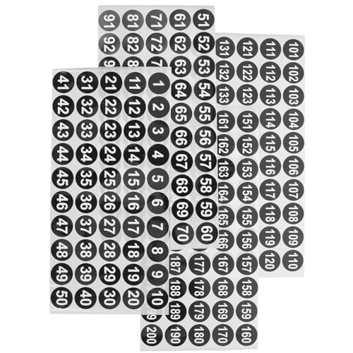OSOLADY Pegatinas Numeradas Negras de Vinilo Redondas, Sistema de Numeración Pequeño y Compacto, 4 Hojas Autoadhesivas para Ropa, Taquillas y Puertas