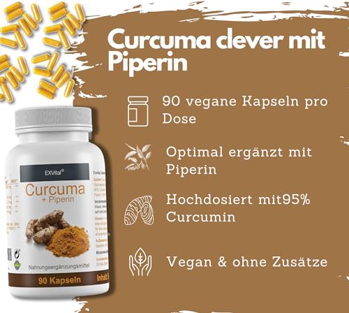 Exvital Curcuma + Bioperin ® - Curcumin hochdosiert, 1500 mg, 90 Kapseln, 1er Pack (1 x 72 g)