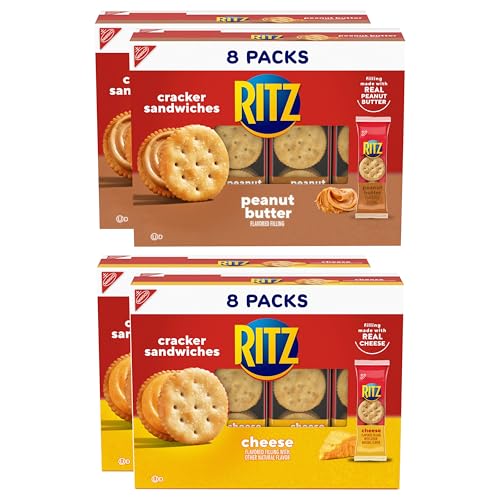 RITZ Peanut Butter and Cheese Sandwich Crackers Variety Pack, Lunch Snacks, 32 Snack Packs (6...