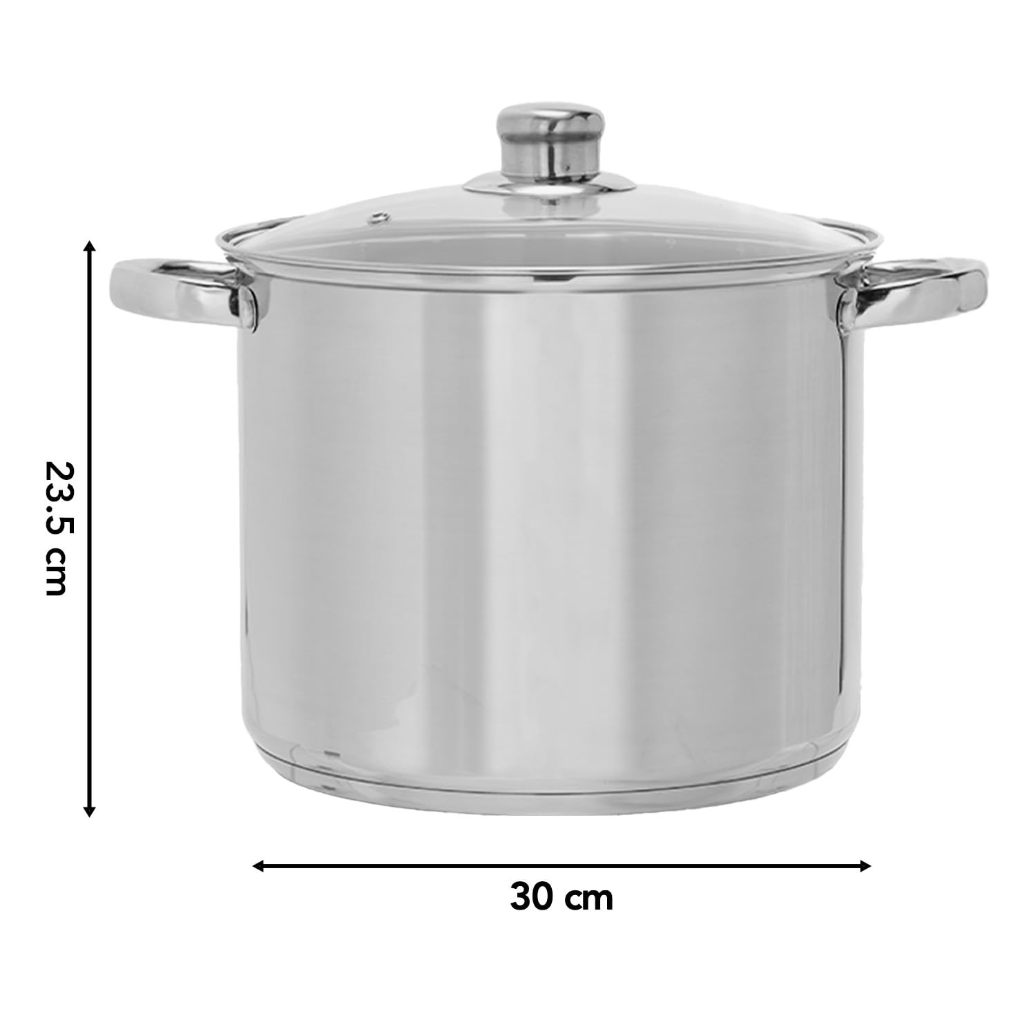 Brixy Suppentopf Kochtopf mit Glasdeckel, 16,5 Liter Fassungsvermögen, 30 cm Durchmesser, Induktionsgeeignet, Edelstahl Silberfarben